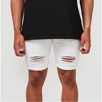 Shorts en jean blanc déchiré pour homme 2026 – Taille mi-haute, style décontracté d'été, coupe droite, broderie légère et respirante