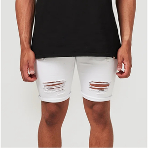 2026 Men's <b>White</b> Ripped Denim <b>Shorts</b> Mid Waist Distressed Casual Summer Style <b>Shorts</b> Men's Wide Leg <b>Jeans</b> Men's Denim <b>Shorts</b> - Product Image 1