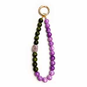 Porte-clés en résine fait main avec pendentif rond en pierre violette et verte, accessoire anneau doré pour femme, mode B.H CRAFTS - Product Image 1