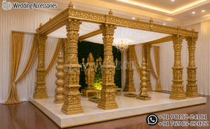 Mandapam de Fibra para Bodas al Estilo del Templo Dorado del Sur de la India, Exclusivo para Bodas Tamilas, con Pilares Tallados de Forma Elaborada - Product Image 2