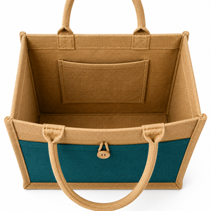 Sac fourre-tout moyen en jute AMANI avec fermeture à bouton, motif lettres, poignée longue – Idéal pour cadeaux et courses - Product Image 5