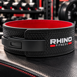 Ceinture de musculation RHINO FITNESS noire avec doublure rouge, soutien lombaire durable, en cuir blanc, réglable et enveloppante - Product Image 5