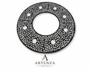 Bandeja Decorativa Redonda Artenza Decor con Incrustaciones de Madreperla, Diseño Floral Geométrico Contemporáneo, Plato para Servir en la Mesa de la Sala de Estar - Product Image 3