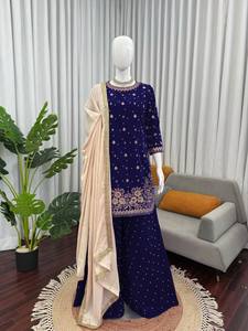 Ensemble Sharara en velours pour femmes, costume Salwar Kameez brodé avec dupatta pour mariage, fête, Diwali - Product Image 1