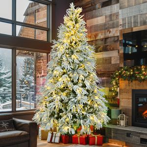 7.5FT Pre-Lit Snow-Flocked Spruce Christmas <b>Tree</b> Artificial Hinged Xmas <b>Tree</b> with 350 Multi-Color LED <b>Lights</b> 8 Flashing Modes - Product Image 2