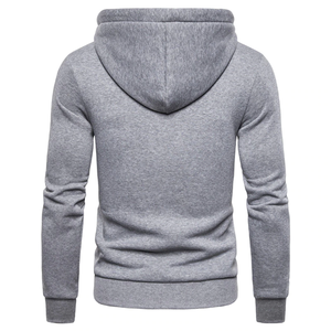 Sweat-shirt à capuche zippé gris pour homme, tricoté, manches régulières, couleur unie, style automne - Product Image 2