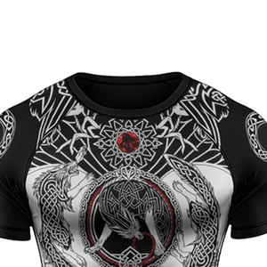 เสื้อรัชการ์ดแขนสั้นสีดำสำหรับผู้ชายพร้อมลายพิมพ์มังกรนอร์สแห้งเร็วเสื้อโพลีเอสเตอร์ผ้ายืดสแปนเด็กซ์ขนาดผู้ใหญ่ - Product Image 4