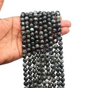 Chakralume - Hilo de cuentas de larvikita negra de 15 pulgadas, mineral ojo de gato, certificado GIA, 8 mm, joyería natural de Rajasthan - Product Image 6