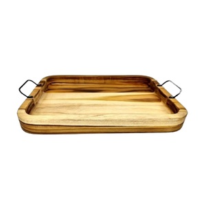 Plateau de service rectangulaire décoratif moderne de luxe en bois naturel écologique pour café, thé, petit-déjeuner, cuisine, table à manger, maison - Product Image 1
