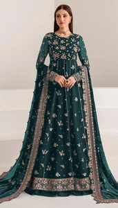 Costume Anarkali semi-cousu en faux gorette brodé de sequins pour les fêtes de Diwali et les mariages - Style moderne - Product Image 4