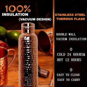 Botella de agua ecológica de cobre puro, hecha a mano con diseño martillado, a prueba de fugas, reutilizable, para la salud y el bienestar. - Product Image 1