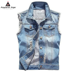 Chaleco vaquero desgastado para hombre, sin mangas, corte ajustado, estilo casual, ropa urbana, venta al por mayor - Product Image 6
