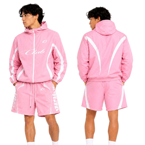 Shorts coupe-vent réfléchissants légers anti-UV écologiques pour hommes, ensemble 2 pièces en nylon froissé, survêtement respirant personnalisé avec capuche - Product Image 1