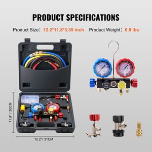 Manometro digitale a 4 vie per refrigeranti R134A, R22, R12, R410A con tubi da 1,5 m e raccordi, funziona anche con serbatoi. - Product Image 4