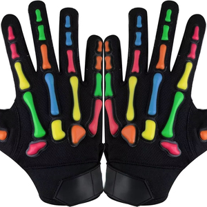 Unisex Black Neoprene Football <b>Gloves</b> with Blue Skeleton <b>Print</b> Padded Design Adjustable Velcro Closure All Seasons Adult Size - Product Image 5