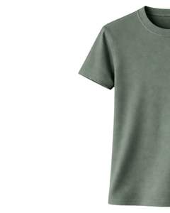 Camiseta Básica de Cuello Redondo para Mujer, Color Verde Oliva, Personalizada, Manga Corta, Algodón, Informal, Lisa, Verano, Streetwear, con Impresión de Logotipo Personalizado - Product Image 3