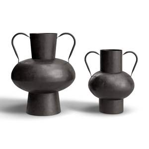 Juego de 2 Jarrones de Metal Negro Mate con Forma de Flor, Jarrones Geométricos de Hierro con Asas, Decoración de Mesa de Metal Estilo Antiguo para el Hogar - Product Image 1