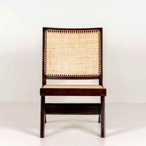 Sillón de Madera Maciza Estilo Pierre Jeanneret, Moderno de Mediados de Siglo, sin Brazos, con Patas en V, de Ratán, para Venta al por Mayor - Product Image 2