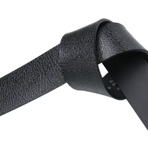 Ceinture réversible en cuir de vachette noir uni avec boucle carrée à verrouillage automatique en alliage, design géométrique, style formel, prête à offrir - Product Image 4