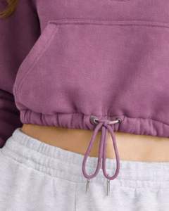 Sudadera con capucha corta de forro polar rosa malva con cremallera de un cuarto, bolsillo canguro, dobladillo con cordón ajustable, estilo casual urbano, cálida, para mujer - Product Image 6