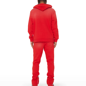 <b>Red</b> Hooded Tracksuit Full Length Sweatshirt And Pants Set Solid Color <b>Glitter</b> Print Streetwear Autumn Wear Men's Casual Jogger - Product Image 2