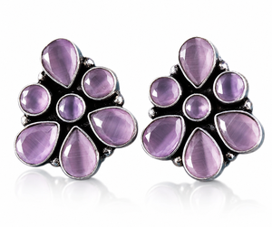 Wholesale Pink Cat Eye Turquoise Multi Oxidized <b>Silver</b> <b>Stud</b> <b>Earrings</b> Women | Handmade Boho Floral Trendy Wedding Flower <b>Earrings</b> - Product Image 1