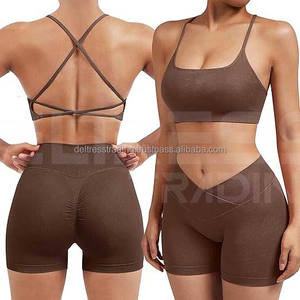 Logo personnalisé pour femmes deux pièces Fitness entraînement Yoga ensemble taille haute short maigre avec fermeture élastique soutien-gorge assorti - Product Image 4