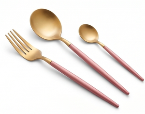 Ensemble de couverts en acier inoxydable de luxe avec manche rose et finitions dorées pour mariage, dîner, fête, décoration de cuisine et mise en scène de table élégante - Product Image 4