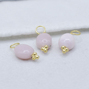 8-10 mm Pink <b>Opal</b> Smooth Tumble <b>Pendant</b> Gold Plated Three Rawa Charm Handmade Gemstone Jewelry - Product Image 4