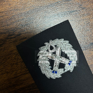 Customized Hand Embroidered Shoulder Boards Black Fabric Cross Pattern <b>Sew</b>-On <b>Badges</b> Custom Design Bullion <b>Badges</b> - Product Image 6