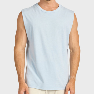 T-shirt sans manches personnalisable pour homme, 100 % coton, col rond, couleur unie, décontracté, respirant, coupe classique, tricoté à l'avant, 100 % coton - Product Image 5