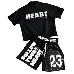 2026 Men's <b>Knitted</b> 100% Cotton T-Shirt <b>Sets</b> with Rhinestone Patch Work Perfect Hot Selling Summer Customized Casual Wear - Product Image 1