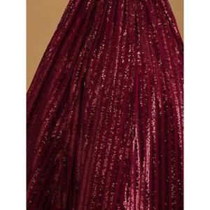 Red Embroidered <b>Sequins</b> Lehenga Choli with Dupatta for Summer Party Wear - Product Image 2
