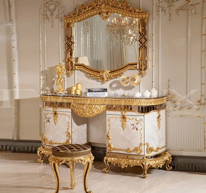 Envío Gratis, Muebles para el Hogar Kiky BD-LUX02, Juego de Dormitorio King de Lujo, Tapizado en Madera de Caoba Dorada, Tallado Europeo, Hecho en Indonesia - Product Image 5