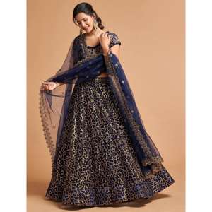 Merveilleux fil bleu marine brodé net fête porter Lehenga Choli - Product Image 5