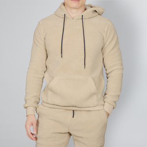 High Quality Custom Men Beige <b>Sherpa</b> Tracksuit Blank Teddy Fleece Pullover <b>Hoodie</b> Stacked Sweatpants Wholesale MUSARAT SONS - Product Image 6