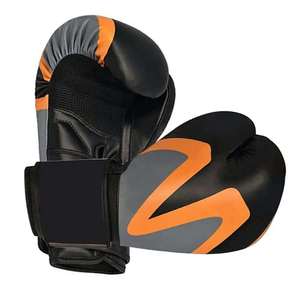 Gants de boxe en PU noir et orange avec fermeture Velcro, design respirant pour adultes - Product Image 1