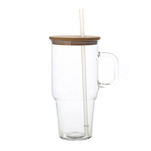 Vasos de Vidrio Borosilicato Transparente de 40oz al por Mayor con Tapa de Bambú y Asa Esmerilada, para Sublimación, Tazas de Viaje, Botellas de Agua, Artículos para Bebidas - Product Image 3