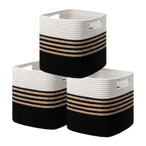 Wholesale Must Have Black And White Cotton Water Hyacinth Storage <b>Basket</b> Set Sustainable <b>Shelf</b> Organizer For Home Organizer - Product Image 1