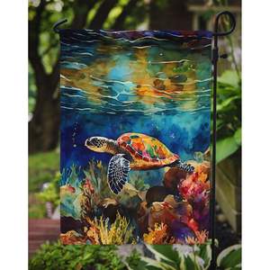 Drapeau de jardin tortue de mer caouanne multicolore Boîte aux lettres décorative et Patio Artwork for Yard & Lawn Signs Flower Beds Banner Size - Product Image 3