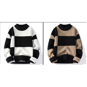 Premium <b>Men's</b> Geometric Knit <b>Sweater</b> Crew Neck Long Sleeve Pullover Black <b>White</b> Autumn Casual Wear - Product Image 6