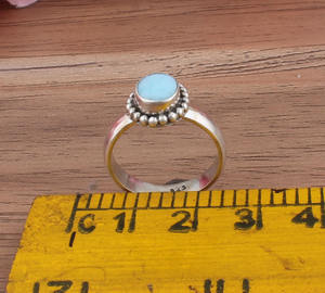 แหวนแต่งงานลาร์ิมาแท้ เงินแท้ 925 ดีไซน์คลาสสิก ประดับลูกปัดแบบจุด ทำด้วยมือ ประดับพลอยสีน้ำเงิน จากสาธารณรัฐโดมินิกัน - Product Image 5