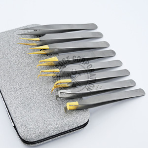 New Style Stainless Steel Eyelash Tweezer Sets Straight & Curved Volume Lash Tweezers for Lash Isolation Sand Plaster Color - Product Image 1