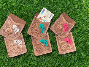 Nouvelle vente chaude usiné à la main sculpture concepteur ATM porte-cartes multi-utilisations Western élégant en cuir véritable porte-cartes pour unisexe - Product Image 5