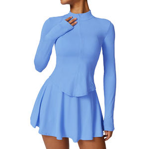 Summer Anti-Ultraviolet Yoga Running Suit Quick-Drying <b>Elastic</b> Waist Short <b>Skirt</b> Solid Ice Silk Yoga Tops Long Sleeved Front - Product Image 6