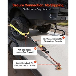 Kit de fixation robuste Worki 10009 Lbs avec cales de roue, sangles de remorquage de type pneu et sangles de fixation de voiture avec cliquet à haute résistance - Product Image 5