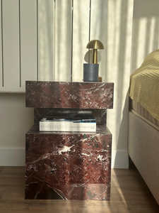 Rosso Levanto Marble Modern Nightstand Handmade <b>Portable</b> Multifunction Natural Stone Side Table for Porch Use Bedroom Side Table - Product Image 5
