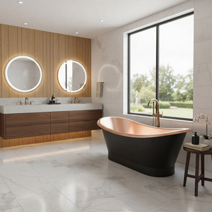 Bañera de Cobre Hecha a Mano con Tapa Enrollable, Interior de Cobre Pulido, Exterior Negro, Bañera de Lujo Independiente para el Hogar, Baño y Spa - Product Image 4