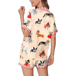 Conjunto de pijama de manga corta con cuello en V para mujer, pantalones cortos estampados, cintura con cordón, ajuste holgado - Product Image 2
