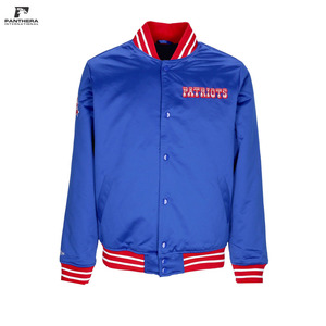 <b>Covered</b> <b>Button</b> Satin Varsity Jackets Wholesale Baseball Letterman Jacket Royal Blue Silk Shell Hip Hop Varsity Jacket - Product Image 1